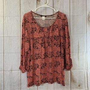 Jennie and Marlis Rose and Brown Top Size 2X